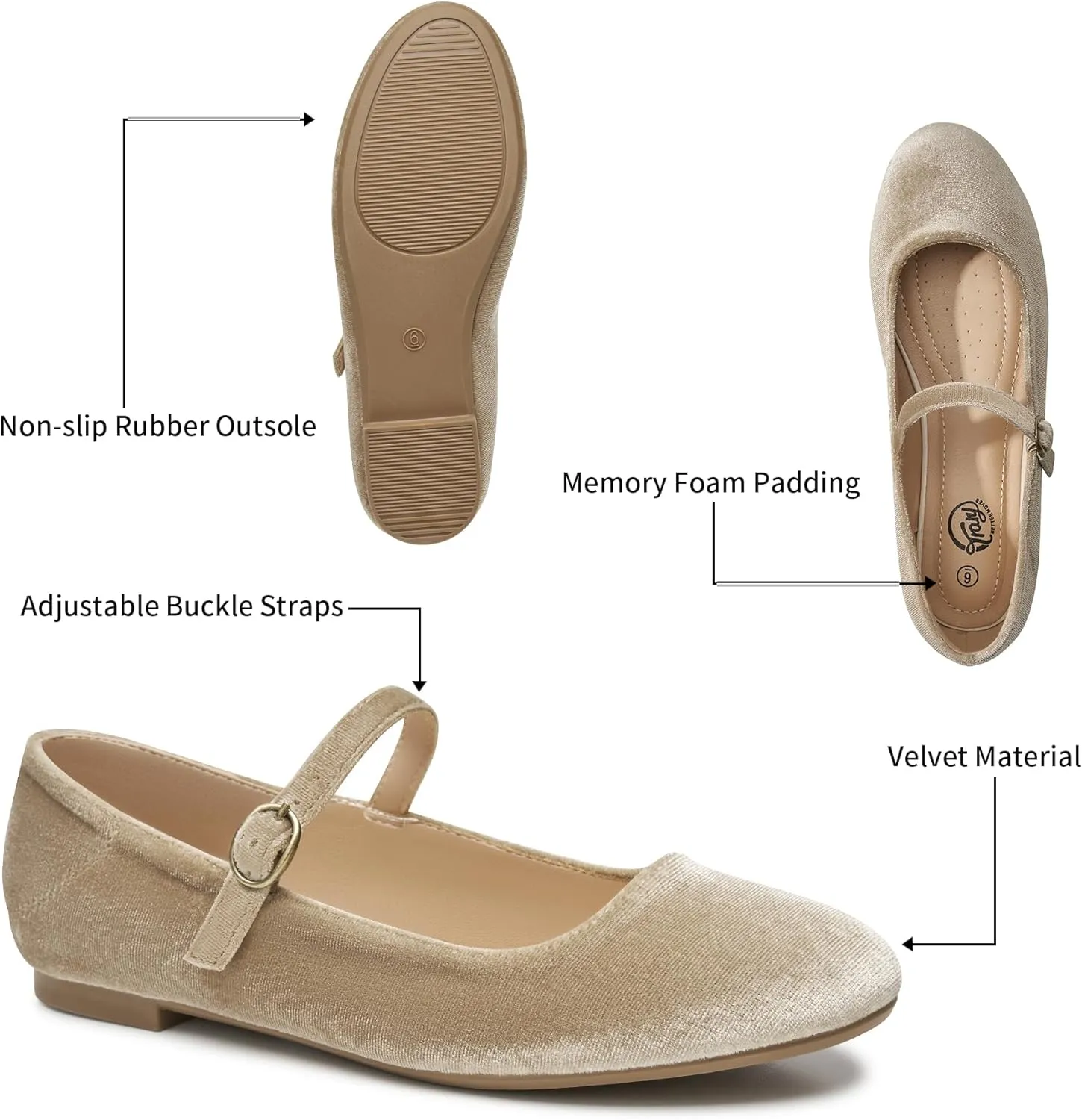 Trary Mary Jane Ballet Flats, Black Flats for Women, Ankle Strap Dressy Comfortable Flats