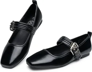 Trary Women's Ballet Flats,Mary Jane Shoes for Women,Square Toe Dressy Comfortable Shoes