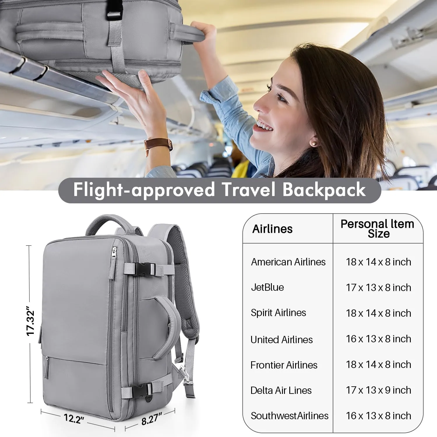 Travel Backpack for Women Men, Carry on Backpack Bag for Traveling on Airplane, Flight Approved Personal Item Size Backpack Luggage,Travel Essentials, Dark Grey