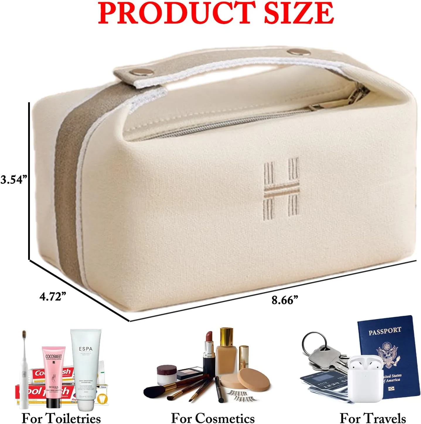 Travel Makeup Bag, Waterproof Canvas Cosmetic Bag Make Up Organizer Case for Women, Large Toiletry Bag Skincare Pouch for Toiletries Accessories Brushes