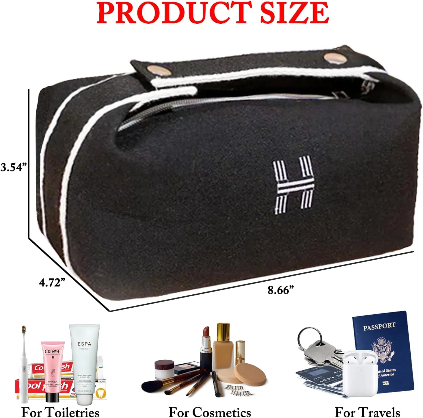 Travel Makeup Bag, Waterproof Canvas Cosmetic Bag Make Up Organizer Case for Women, Large Toiletry Bag Skincare Pouch for Toiletries Accessories Brushes