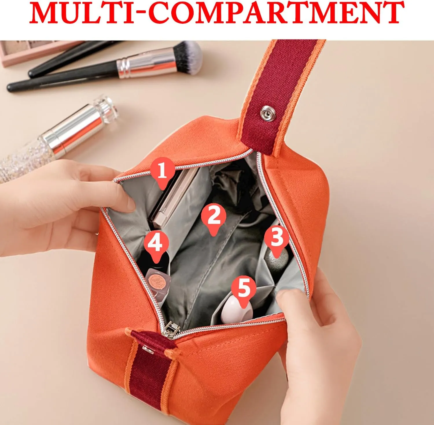 Travel Makeup Bag, Waterproof Canvas Cosmetic Bag Make Up Organizer Case for Women, Large Toiletry Bag Skincare Pouch for Toiletries Accessories Brushes