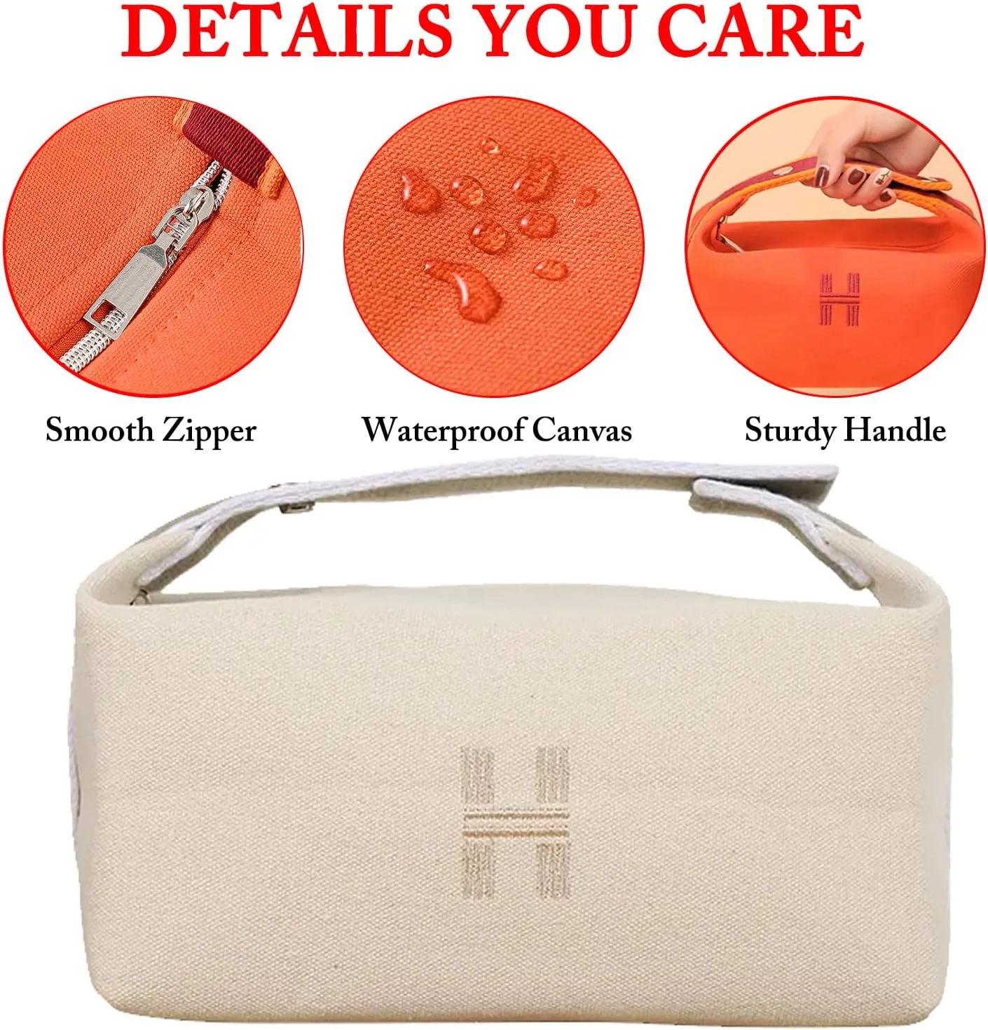 Travel Makeup Bag, Waterproof Canvas Cosmetic Bag Make Up Organizer Case for Women, Large Toiletry Bag Skincare Pouch for Toiletries Accessories Brushes
