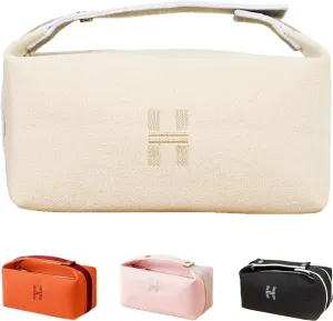 Travel Makeup Bag, Waterproof Canvas Cosmetic Bag Make Up Organizer Case for Women, Large Toiletry Bag Skincare Pouch for Toiletries Accessories Brushes