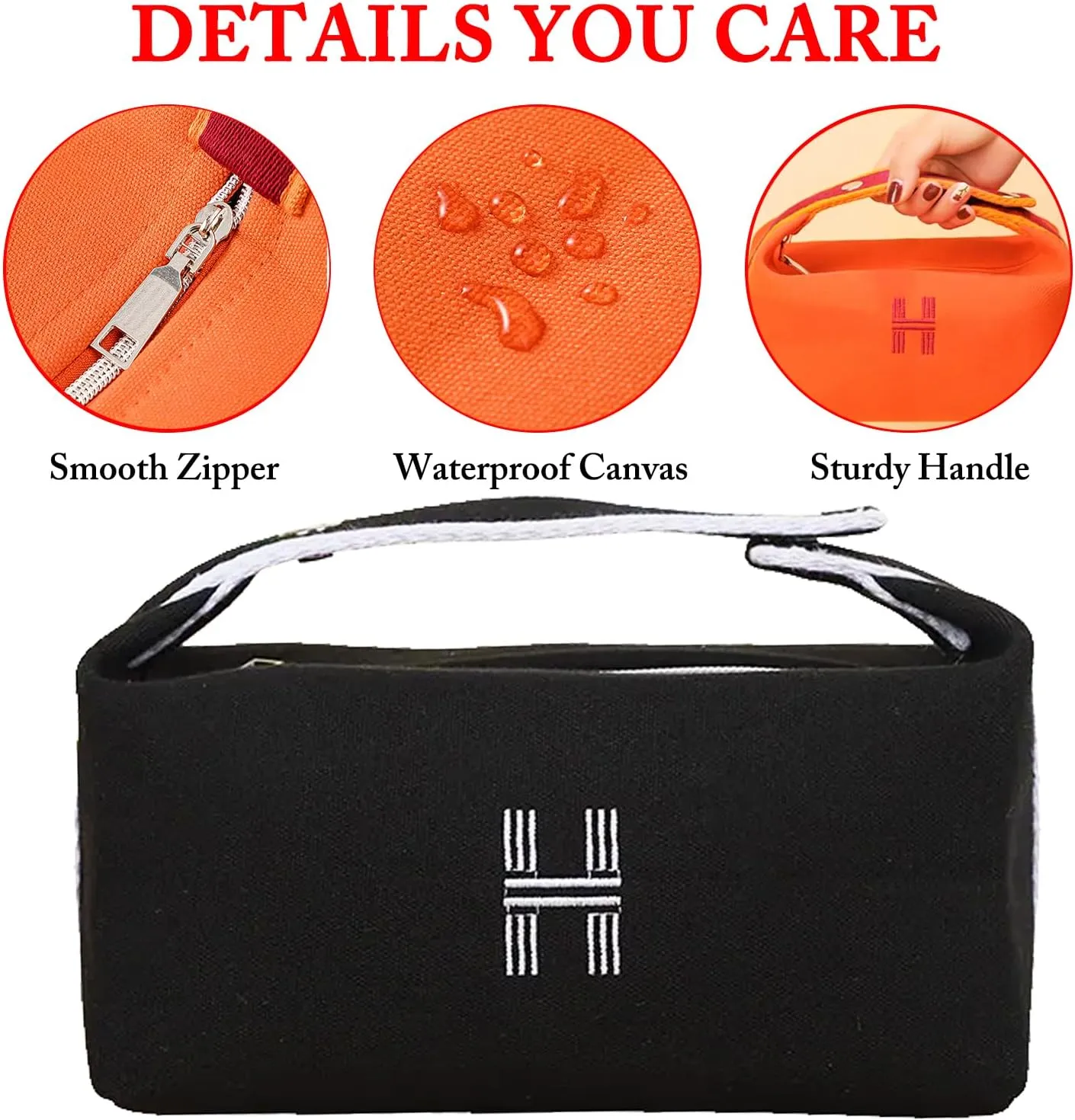 Travel Makeup Bag, Waterproof Canvas Cosmetic Bag Make Up Organizer Case for Women, Large Toiletry Bag Skincare Pouch for Toiletries Accessories Brushes