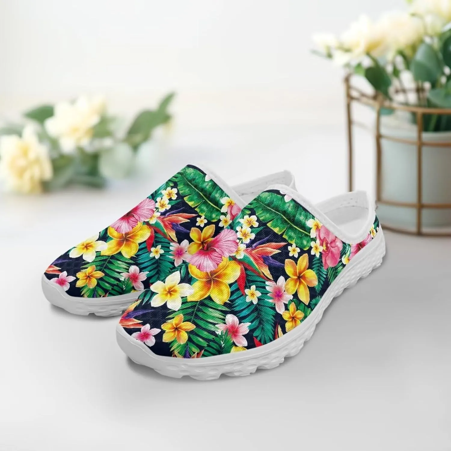 Tropical Flora Women's Arch Support Mule Garden Shoes Slip On Loafers Breathable Summer Barefoot Walking Flat