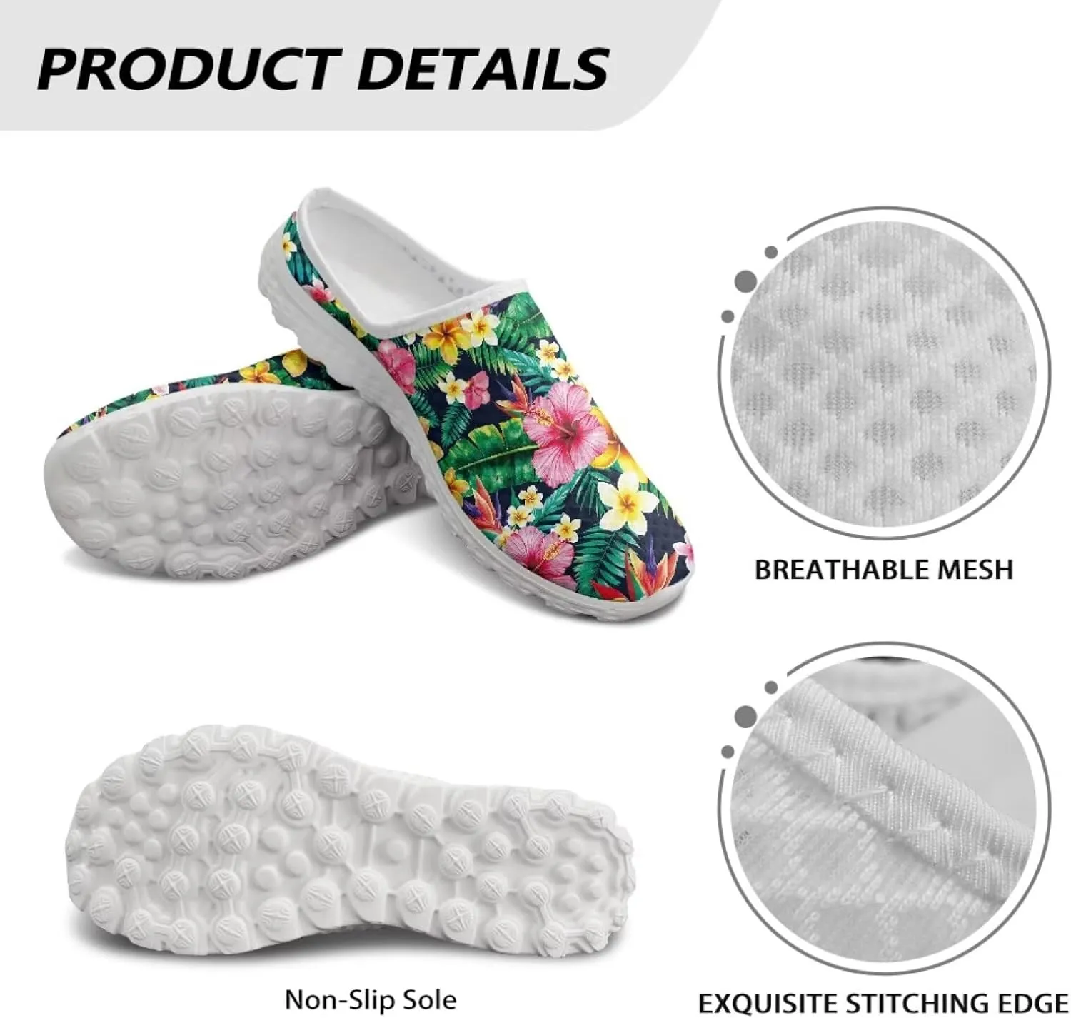 Tropical Flora Women's Arch Support Mule Garden Shoes Slip On Loafers Breathable Summer Barefoot Walking Flat