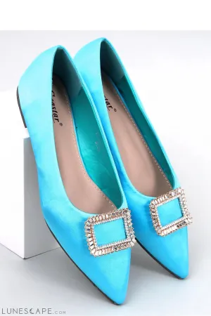 Turquoise Pointed-Toe Satin Ballet Flats with Crystal Buckle
