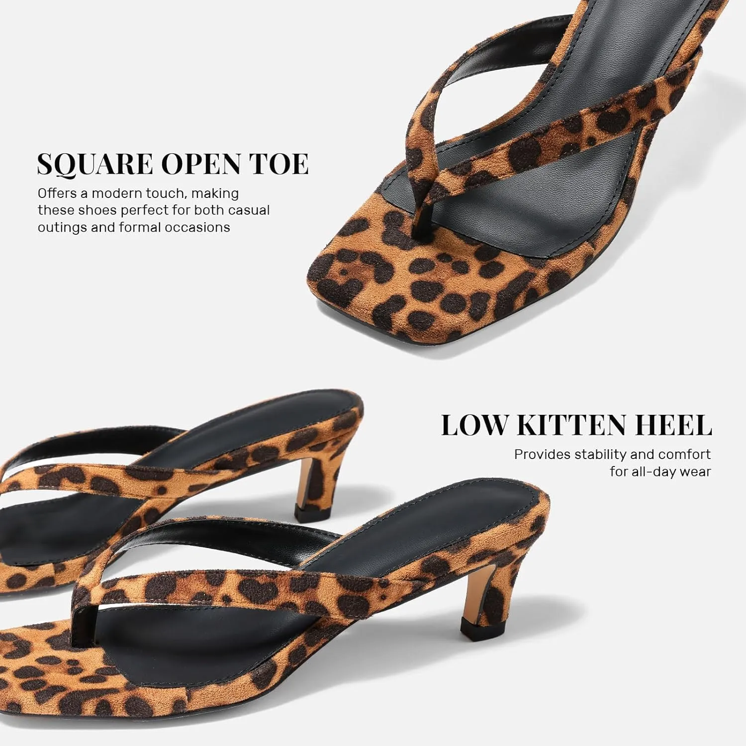 Uacllcau Kitten Heels Sandals for Women Square Open Toe Flip Flops Strappy Heels for Women Sandals Slides