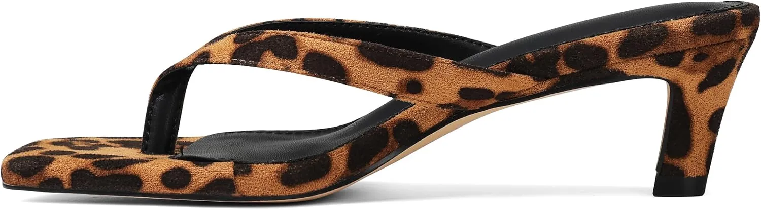 Uacllcau Kitten Heels Sandals for Women Square Open Toe Flip Flops Strappy Heels for Women Sandals Slides