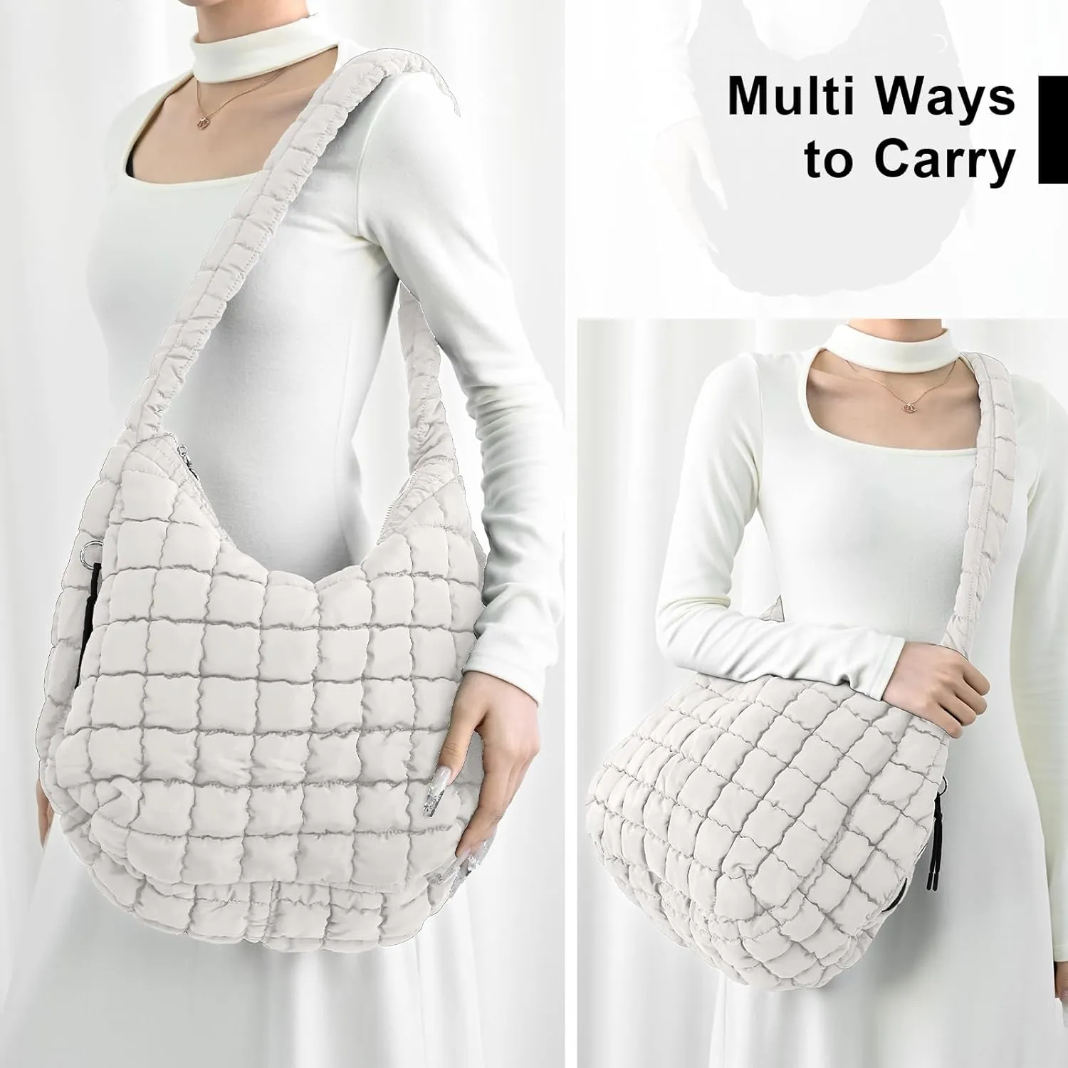 UKAYCCI Women Large Quilted Tote Bag Lightweight Quilted Carryall GYM Bag Soft Puffy Crossbody Bag Hobo Handbags Wallet