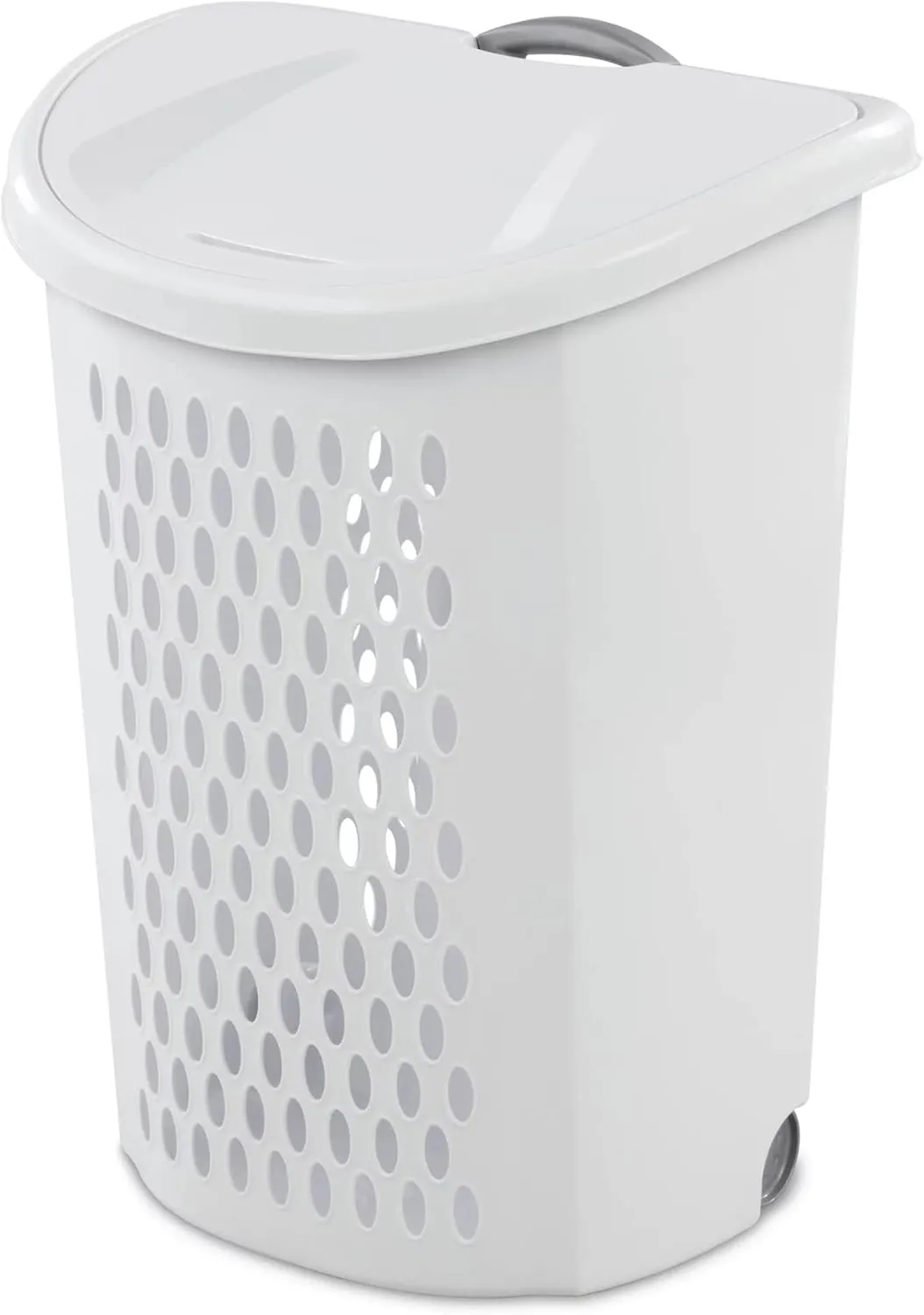 Ultra Wheeled Design Clothes Laundry Basket, Mind Reader Basket Collection，135 Liter （20 1/8" x 15 3/8" x 26 3/4"）Capacity, Laundry Hamper White Lid & Base w/Plastic Handle & Wheels
