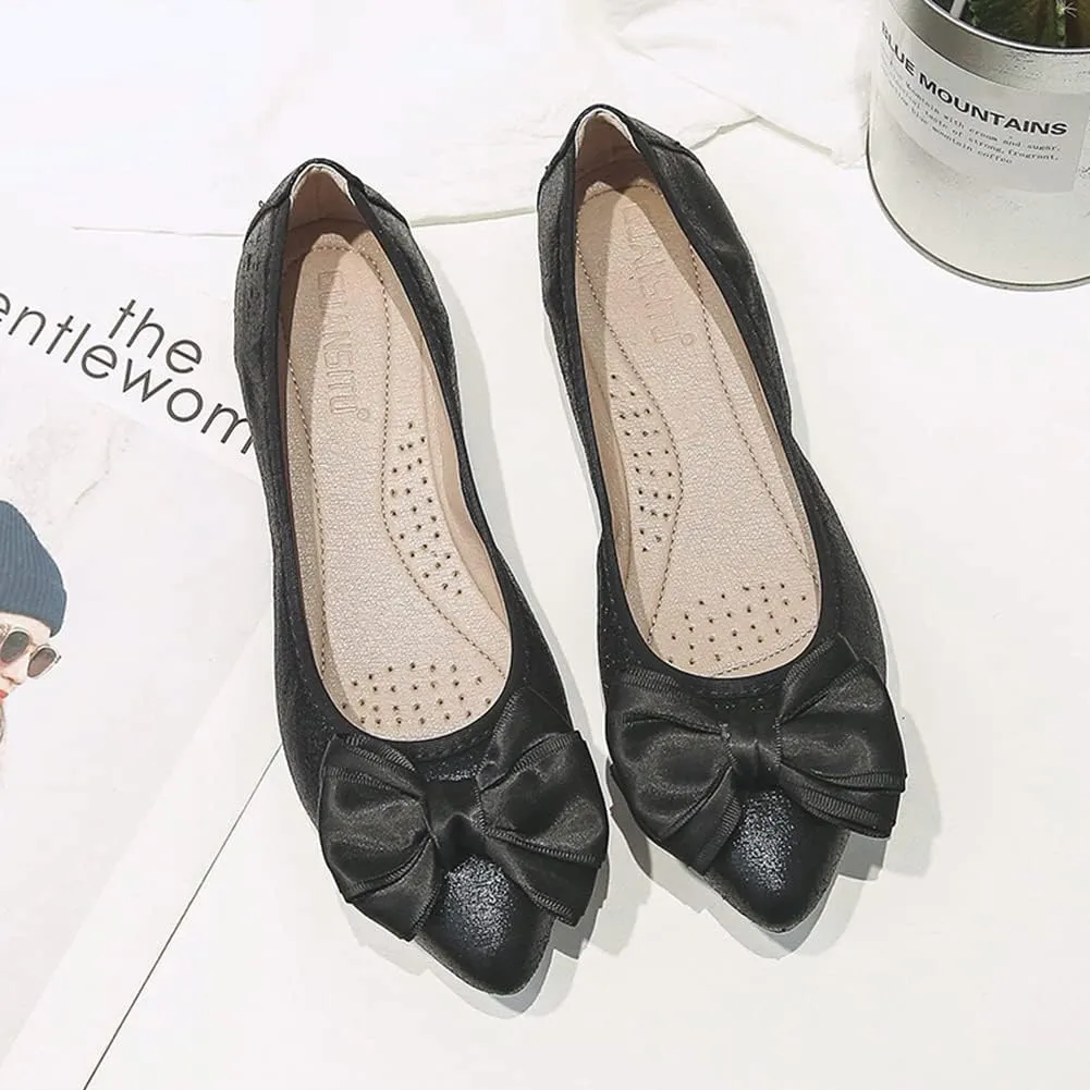Unifizz Women's Ballet Flat Shoes - Cute Beads Bowtie Wedding Flats Slip on Flats for Women Comfortable