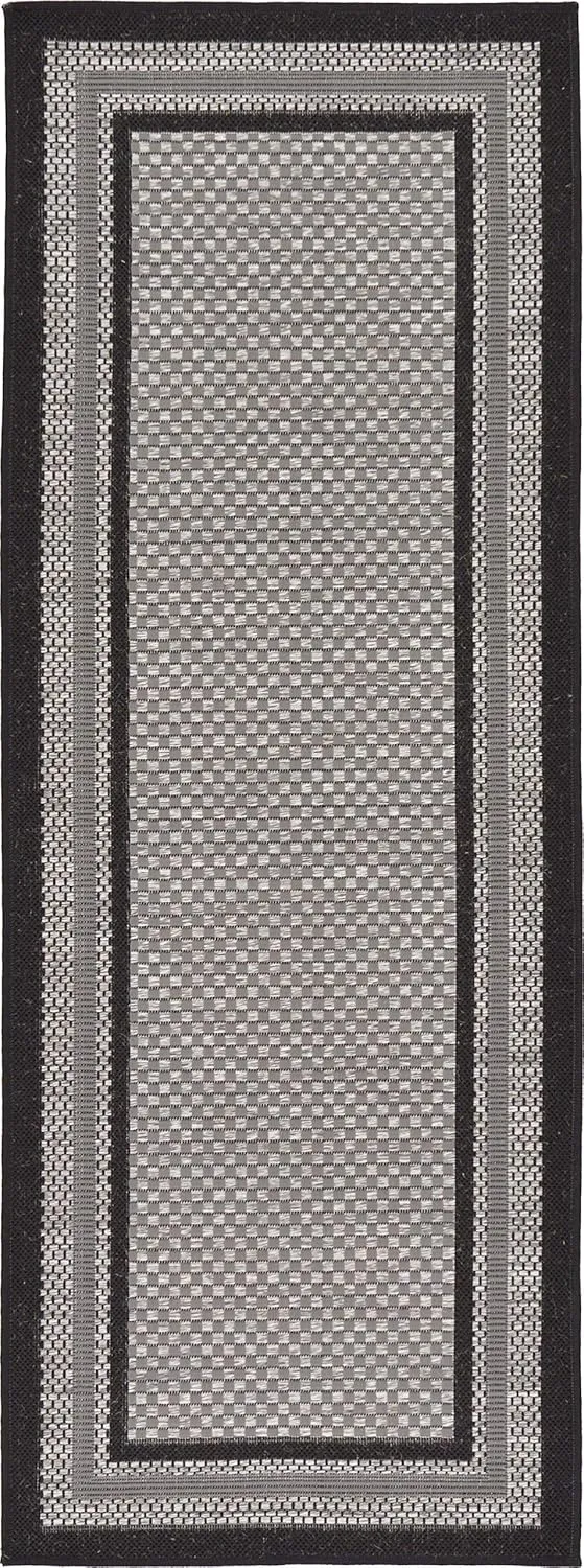 Unique Loom Outdoor Border Collection Area Rug - Multi Border (2' 2" x 6' 1" Runner, Gray/ Black)
