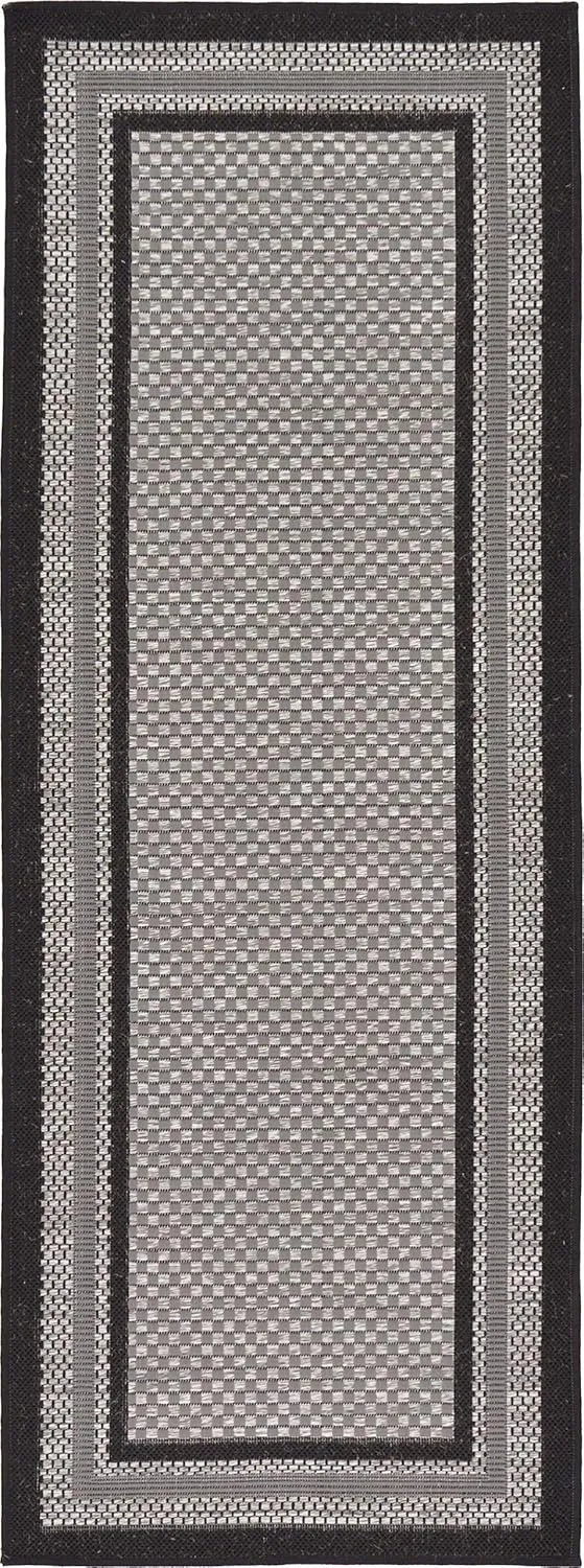 Unique Loom Outdoor Border Collection Area Rug - Multi Border (2' 2" x 6' 1" Runner, Gray/ Black)