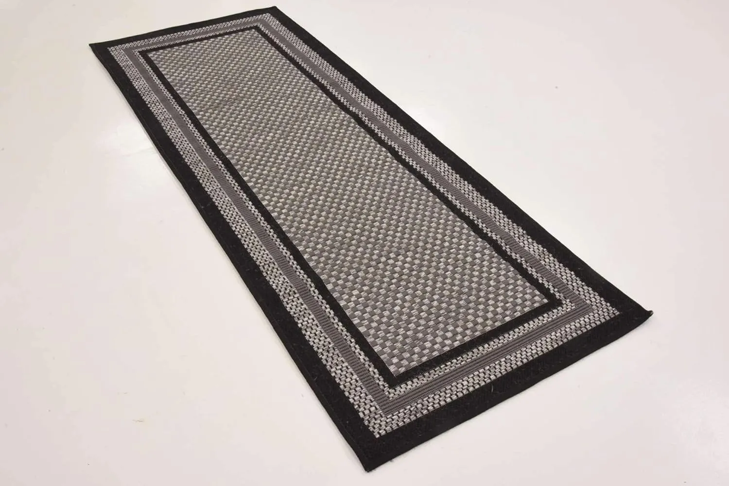 Unique Loom Outdoor Border Collection Area Rug - Multi Border (2' 2" x 6' 1" Runner, Gray/ Black)