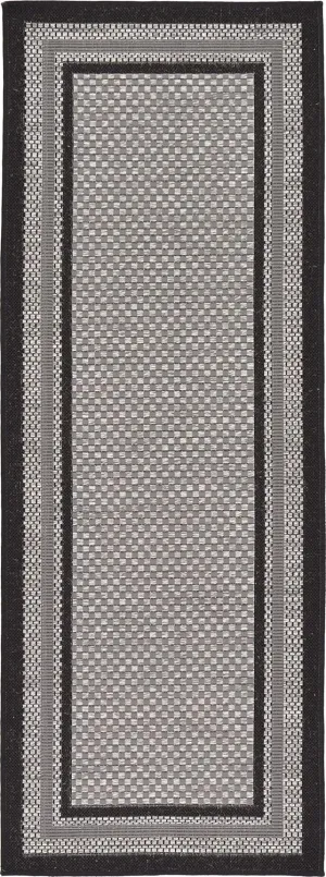 Unique Loom Outdoor Border Collection Area Rug - Multi Border (2' 2" x 6' 1" Runner, Gray/ Black)