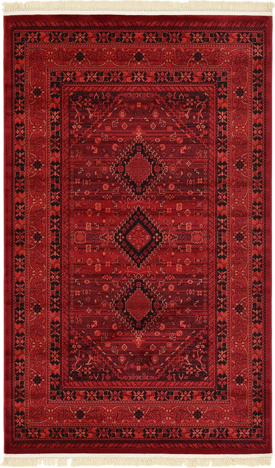 Unique Loom Tekke Collection Area Rug - Sheibani (5' 3" x 8' Rectangle, Red/ Black)