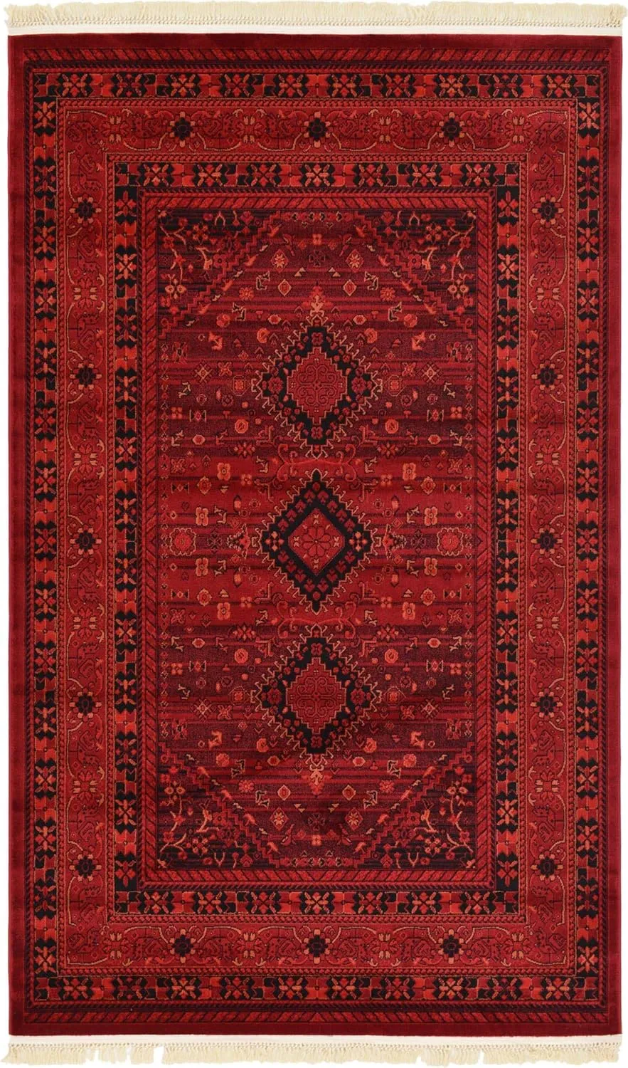 Unique Loom Tekke Collection Area Rug - Sheibani (5' 3" x 8' Rectangle, Red/ Black)
