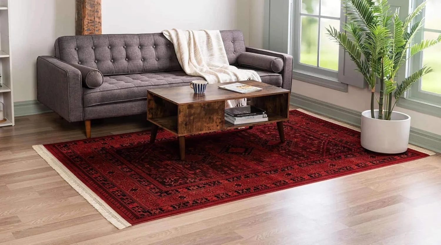 Unique Loom Tekke Collection Area Rug - Sheibani (5' 3" x 8' Rectangle, Red/ Black)