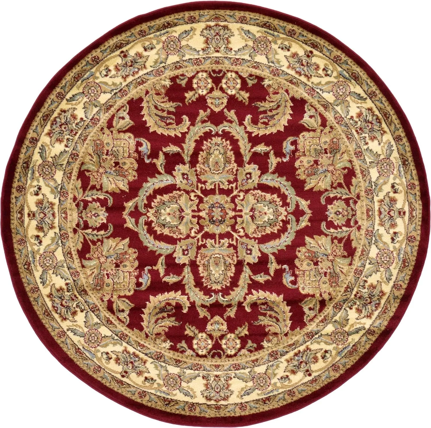 Unique Loom Voyage Collection Traditional Oriental Classic Intricate Design Area Rug (6' 0 x 6' 0 Round, Red/Tan)