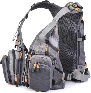 UNISTRENGH Fly Fishing Vest Multi Pocket Waistcoat Adjustable Breathable Mesh Fishing Gear Jacket for Men and Women (V-Pop_Grey)