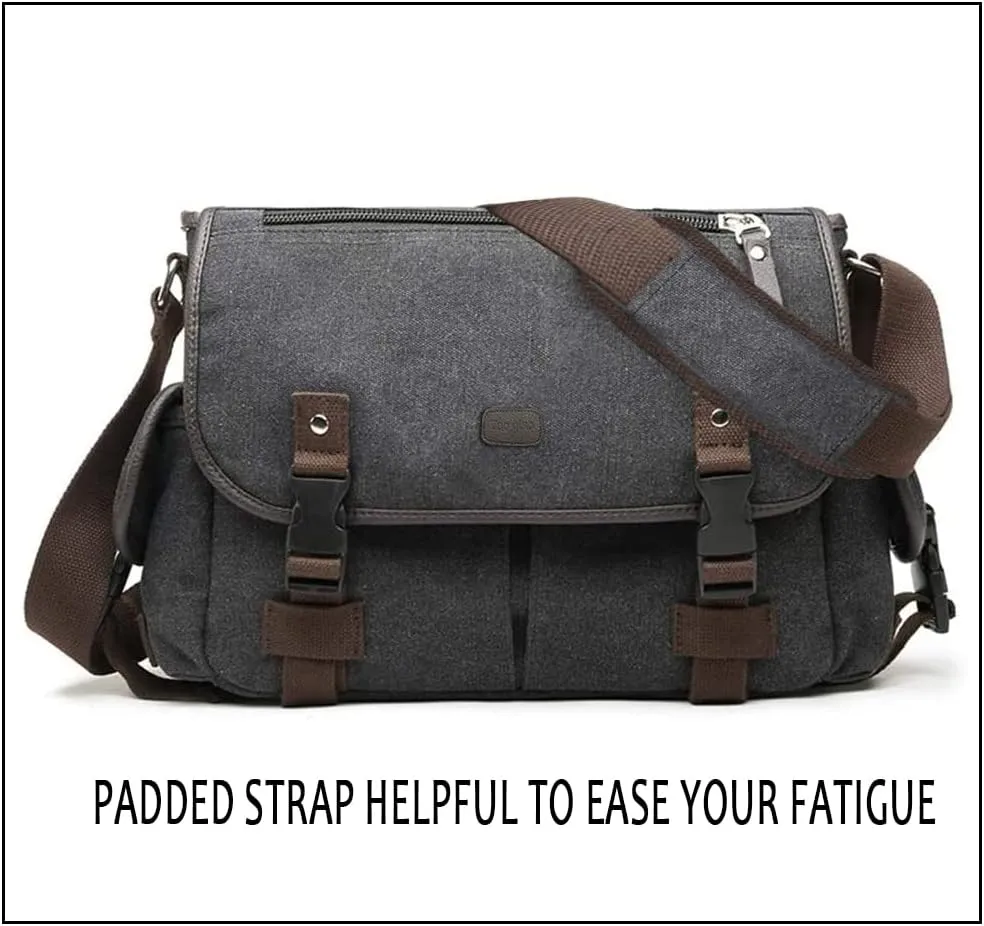 [Upgraded] Vintage Canvas Messenger Bag Large Book Laptop Shoulder Bag Women Men New