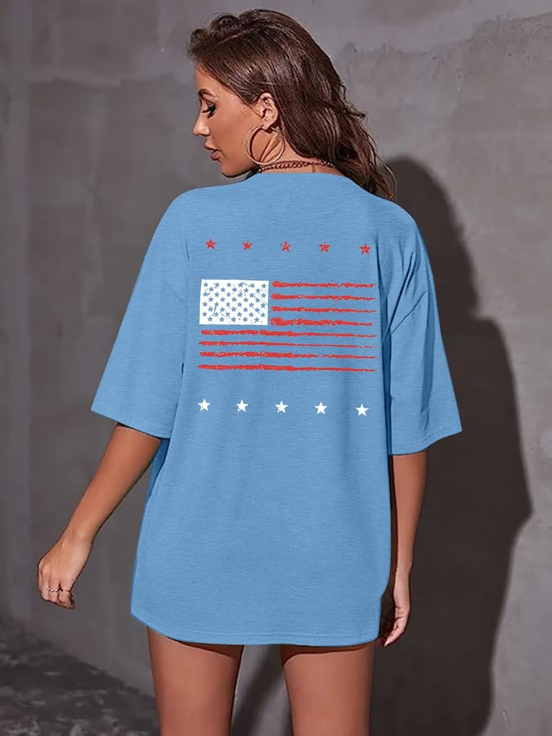USA Shirt Women Oversize 4th of July Outfits American Flag ShirtsPatriotic T-Shirt Casual Short Sleeve Tops