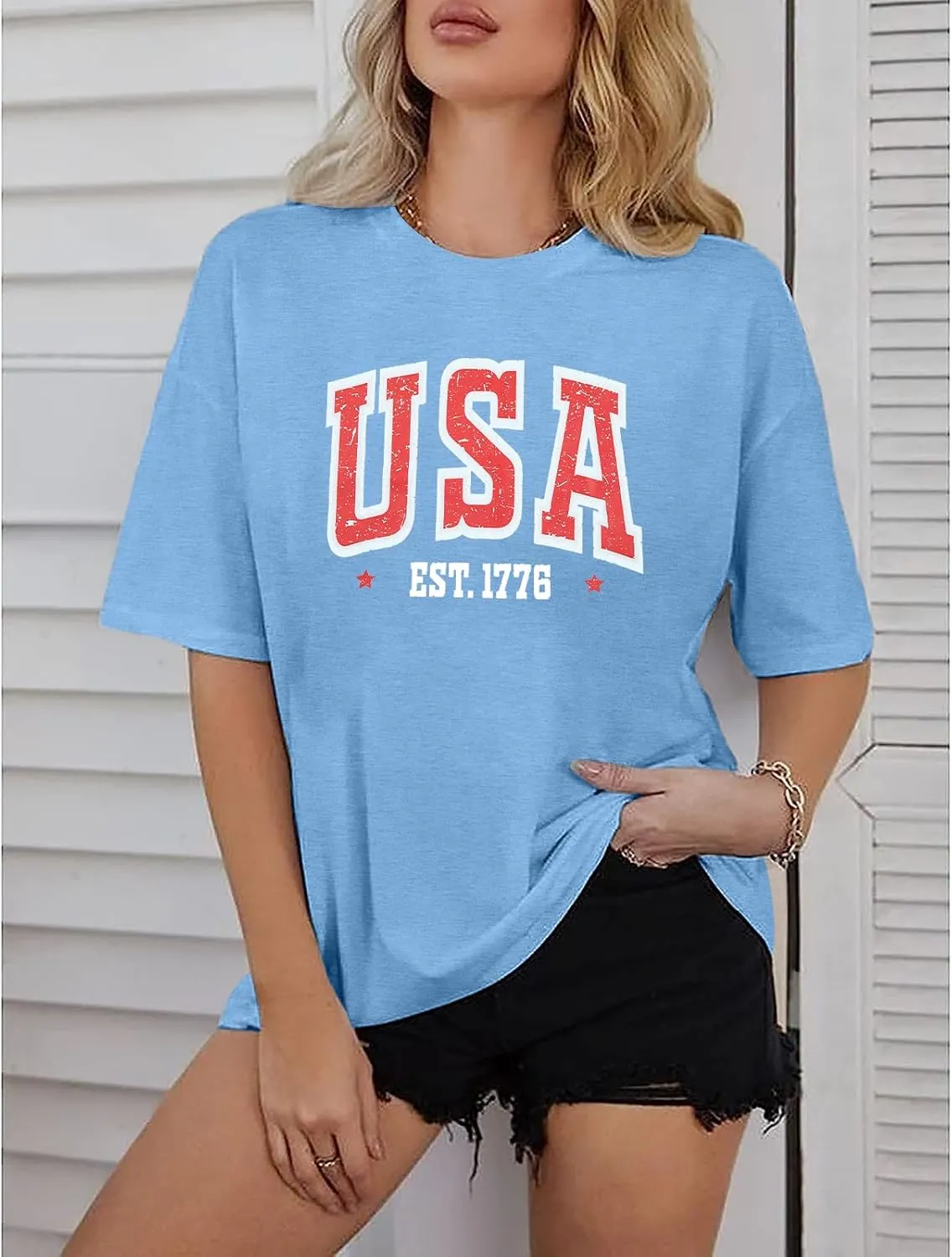 USA Shirt Women Oversize 4th of July Outfits American Flag ShirtsPatriotic T-Shirt Casual Short Sleeve Tops