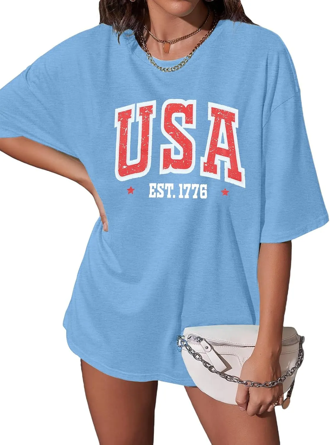 USA Shirt Women Oversize 4th of July Outfits American Flag ShirtsPatriotic T-Shirt Casual Short Sleeve Tops