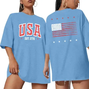 USA Shirt Women Oversize 4th of July Outfits American Flag ShirtsPatriotic T-Shirt Casual Short Sleeve Tops
