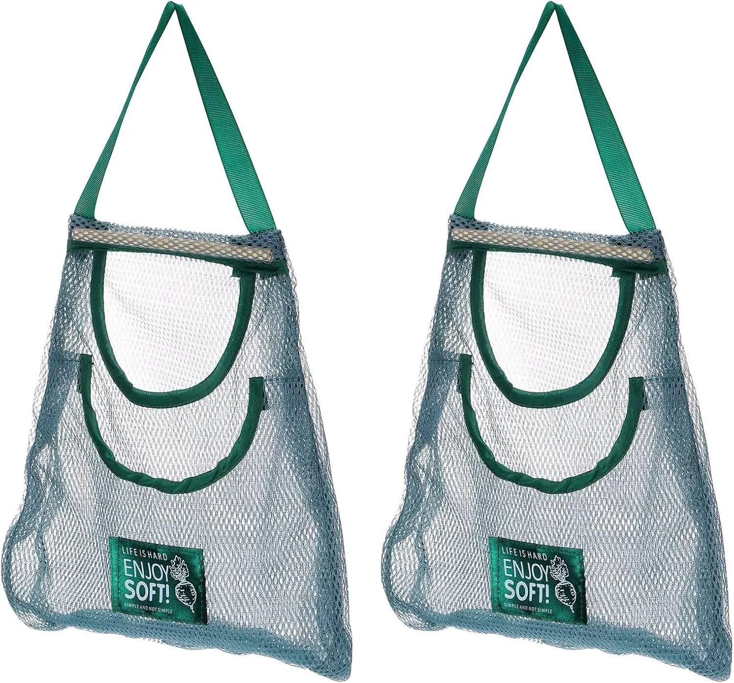 uxcell 2Pcs Hanging Mesh Storage Bags, Breathable Shopping Handbag, Reusable Produce Bag for Kitchen Fruit, Vegetable, 41x30cm (Green)