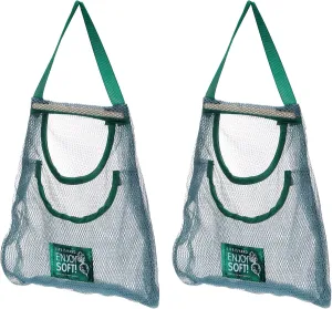 uxcell 2Pcs Hanging Mesh Storage Bags, Breathable Shopping Handbag, Reusable Produce Bag for Kitchen Fruit, Vegetable, 41x30cm (Green)