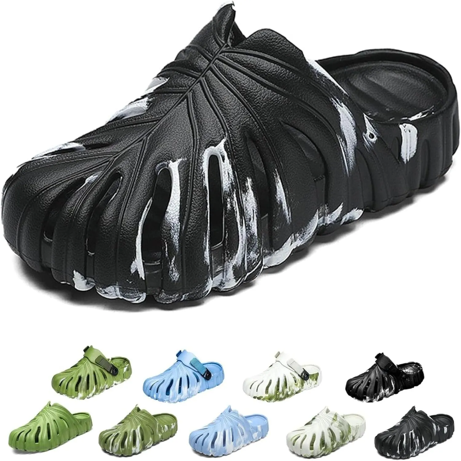 Variegated Monstera Shoes for Women and Men, Monstera Leaf Pattern Slippers Summer, Anti-Slip Soft Plant Print Slides