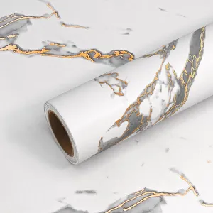 VEELIKE 15.7''x118'' Luxurious White Gold Marble Contact Paper for Countertops Waterproof Peel and Stick Matte Marble Wallpaper Granite Paper for Kitchen Countertop Vinyl for Bathroom Walls Table