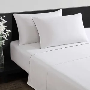 Vera Wang - King Sheet Set, Luxury Sateen Cotton Bedding, 300 Thread Count, Soft & Smooth Bedding Set (Pearl Edge Embroidered White, King)
