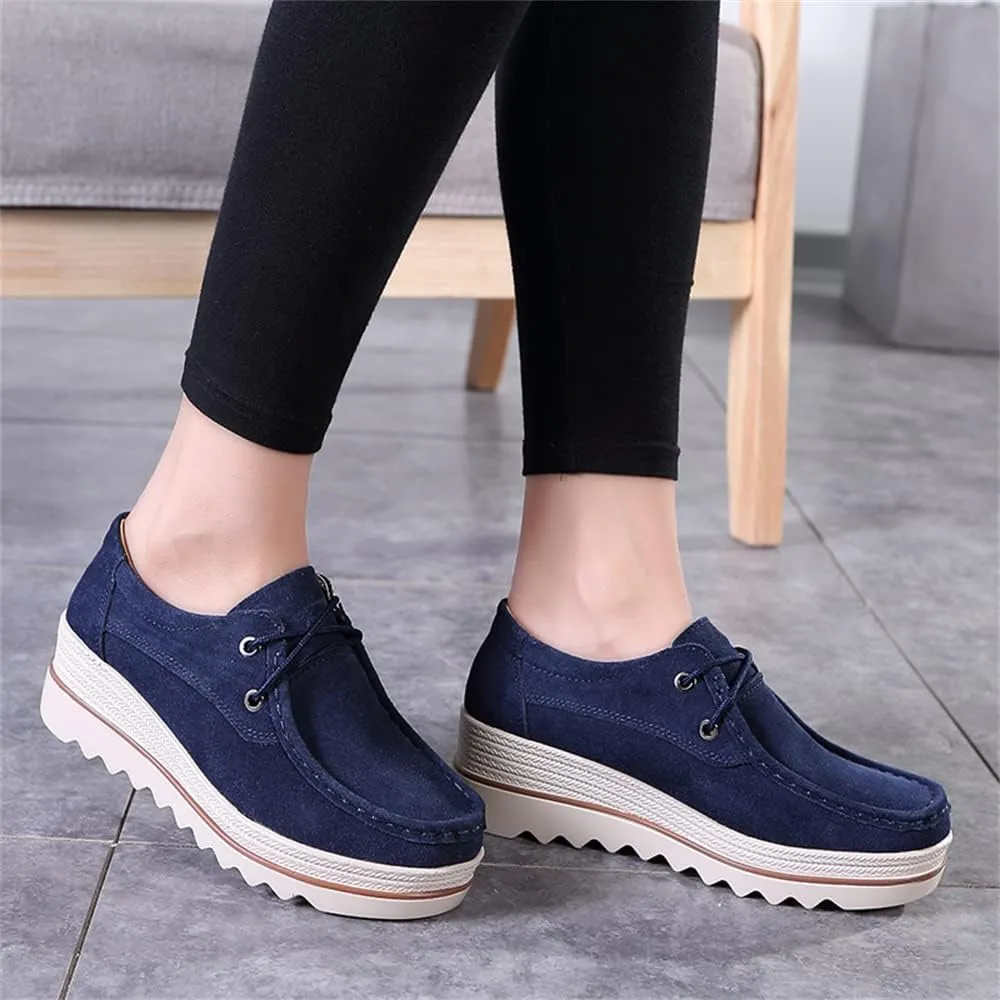 Veroders Women's Suede Wedge Loafers Slip-On Comfortable Penny Loafers Thick Soft Platform Shoes Business Work Walking