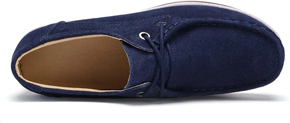Veroders Women's Suede Wedge Loafers Slip-On Comfortable Penny Loafers Thick Soft Platform Shoes Business Work Walking