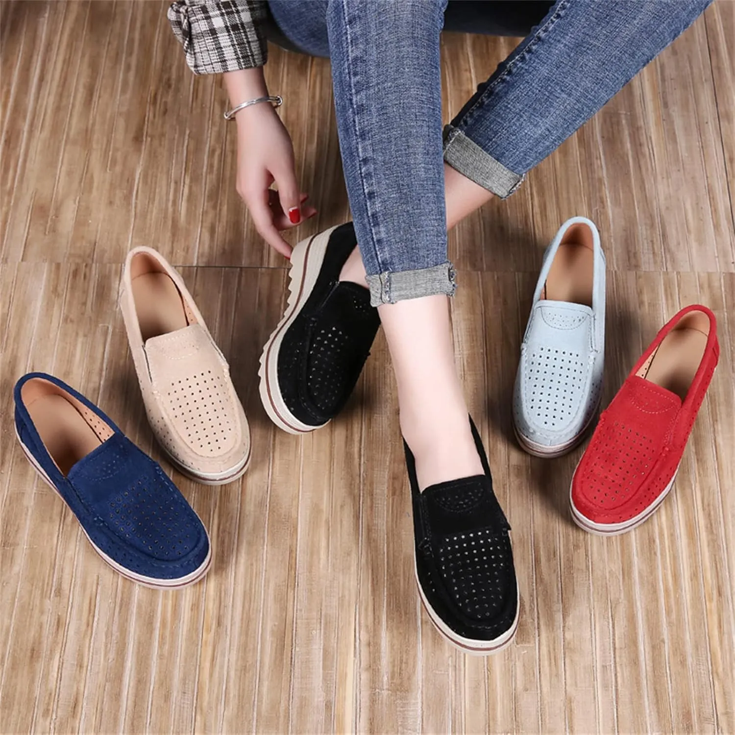 Veroders Women's Suede Wedge Loafers Slip-On Comfortable Penny Loafers Thick Soft Platform Shoes Business Work Walking