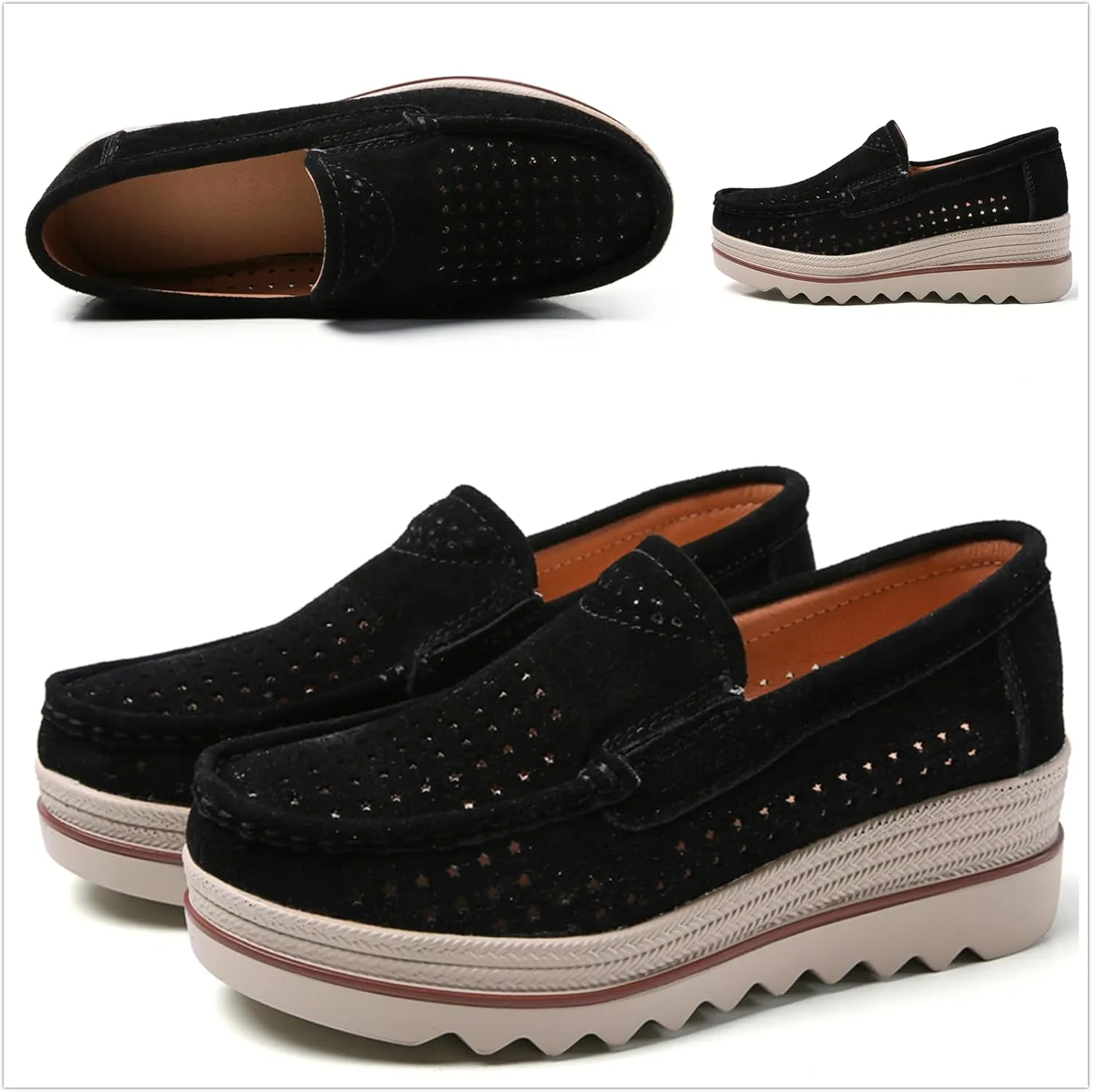 Veroders Women's Suede Wedge Loafers Slip-On Comfortable Penny Loafers Thick Soft Platform Shoes Business Work Walking