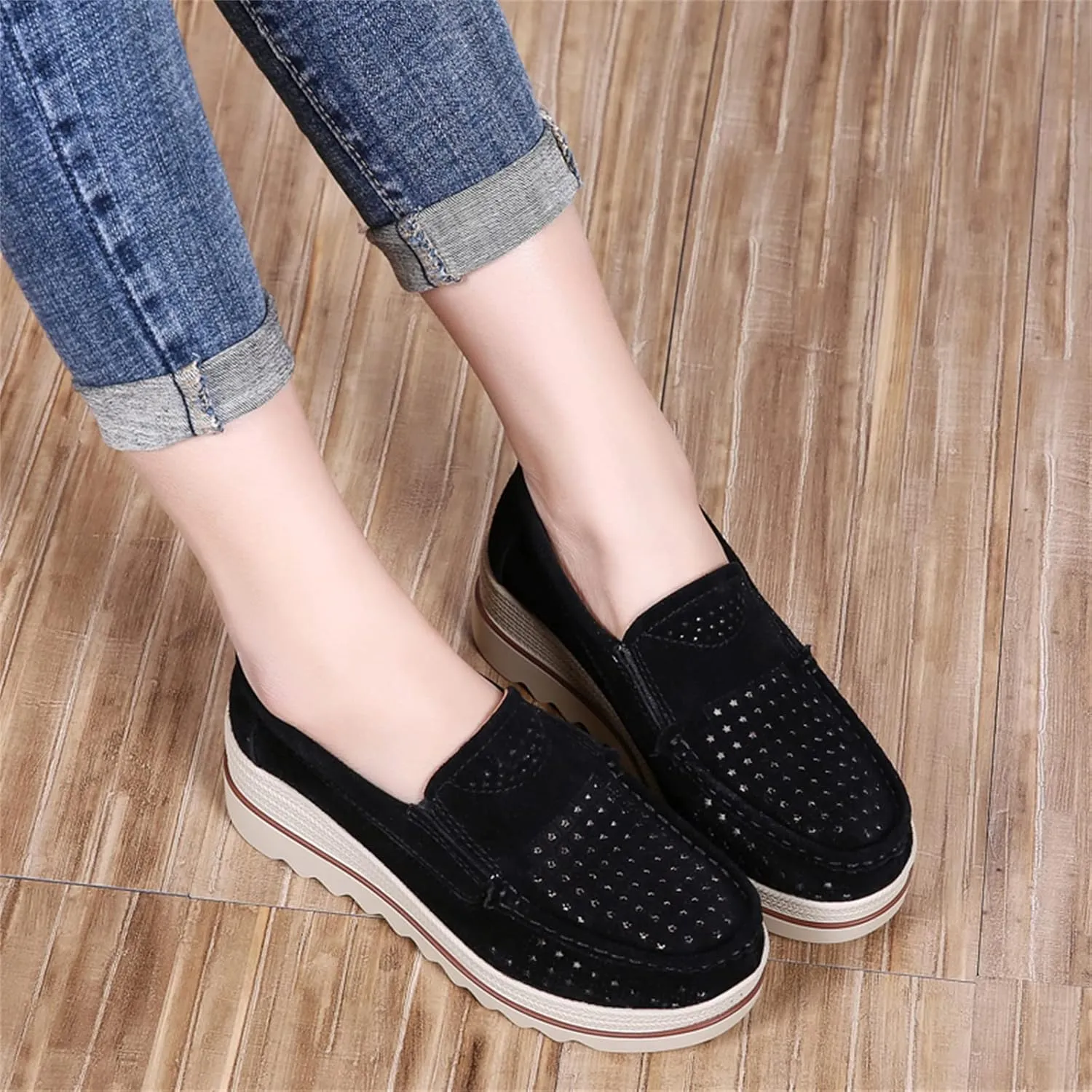 Veroders Women's Suede Wedge Loafers Slip-On Comfortable Penny Loafers Thick Soft Platform Shoes Business Work Walking