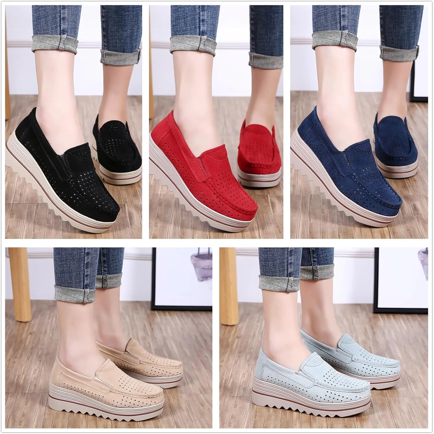 Veroders Women's Suede Wedge Loafers Slip-On Comfortable Penny Loafers Thick Soft Platform Shoes Business Work Walking