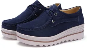 Veroders Women's Suede Wedge Loafers Slip-On Comfortable Penny Loafers Thick Soft Platform Shoes Business Work Walking