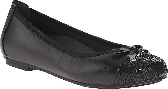 Vionic Women's Spark Minna Ballet Flat - Ladies Cap Toe Walking Flats with Concealed Orthotic Arch Support Black