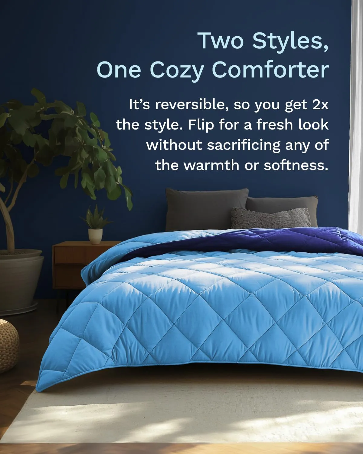 ViscoSoft All Seasons Twin XL Down Alternative Reversible Quilted Comforter - Breathable Premium Extra Long Soft Microfiber Duvet Insert Light Blue/Navy