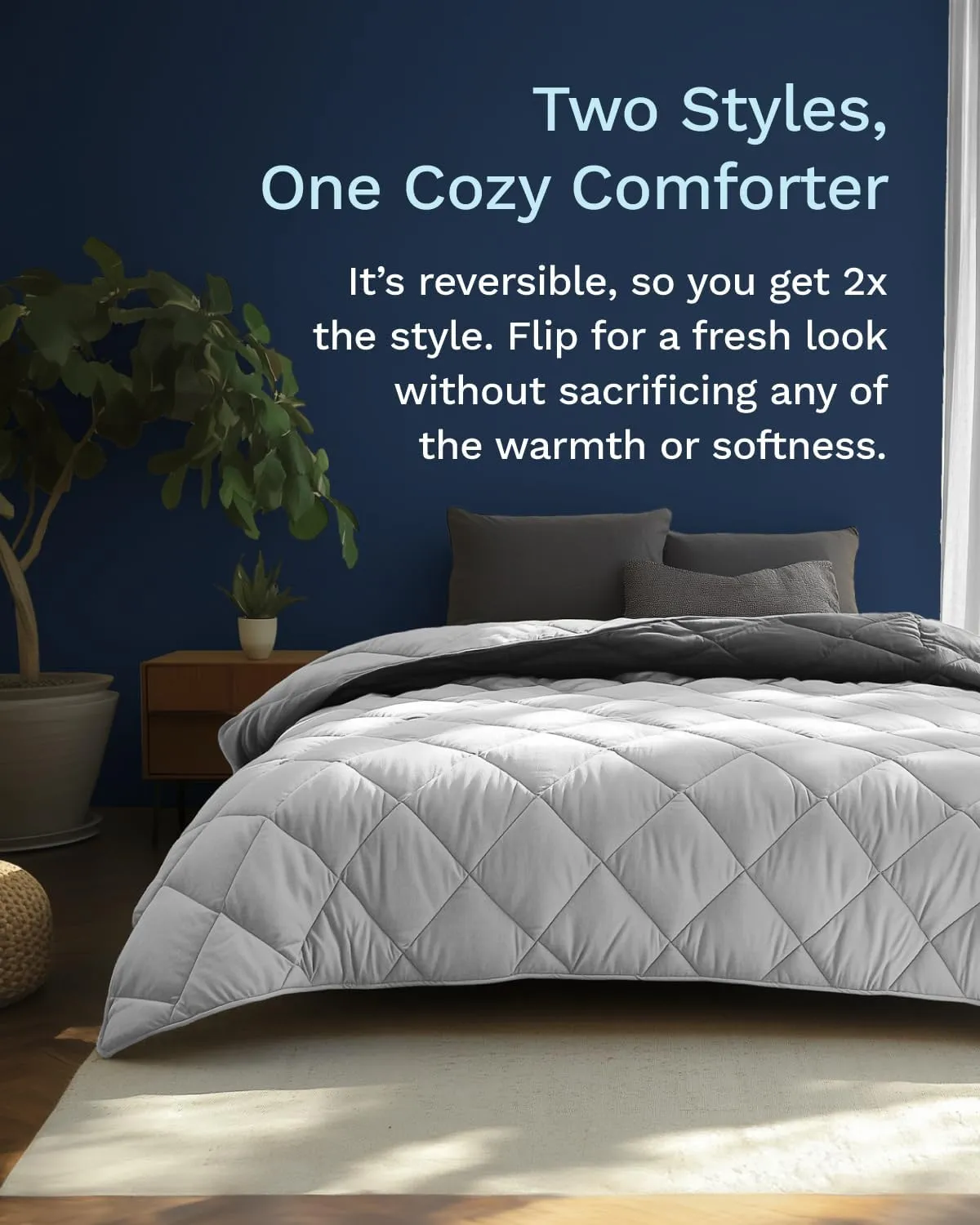 ViscoSoft All Seasons Twin/Twin XL Down Alternative Reversible Quilted Comforter - Breathable Twin Extra Long Premium Soft Microfiber, Gray