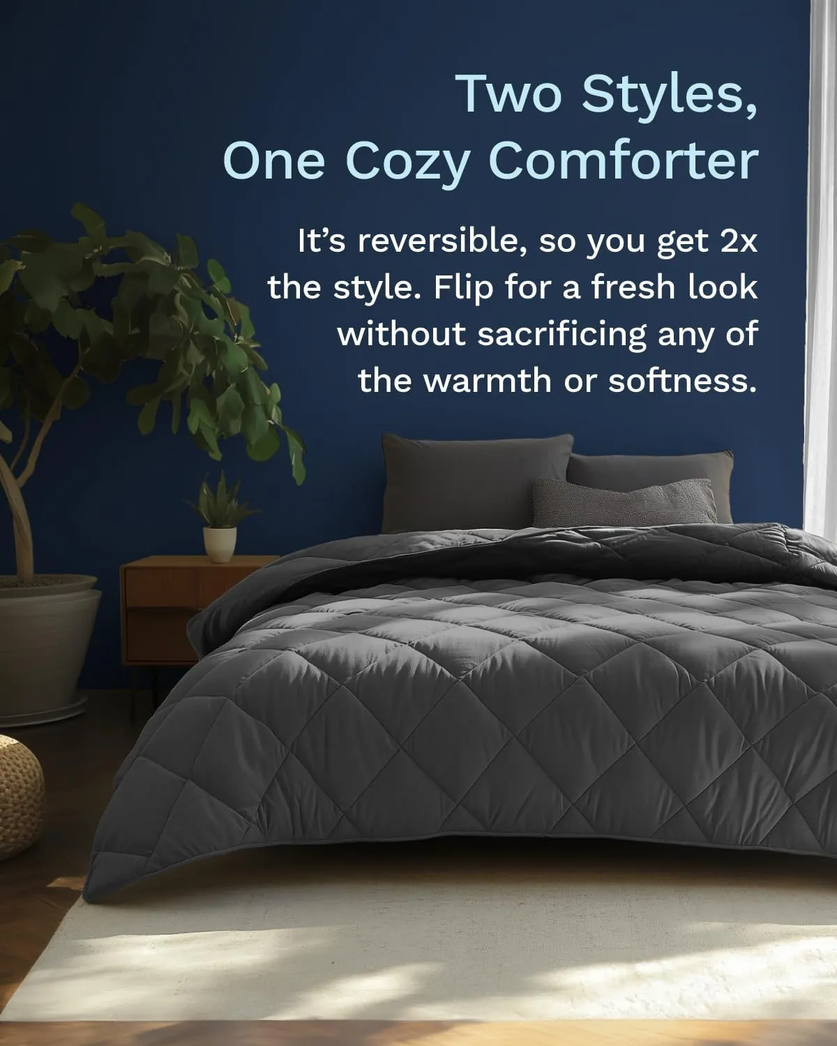 ViscoSoft Microfiber All Seasons Down Alternative Quilted Comforter - Cooling Breathable Premium Soft Reversible Microfiber Duvet Blanket, Black/Gray, Twin/Twin XL
