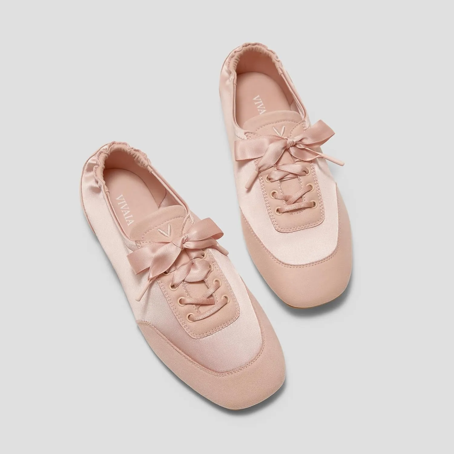 VIVIAIA Cristina Square Toe Smooth Satin Fabric Lace-Up Satin Sneakerina