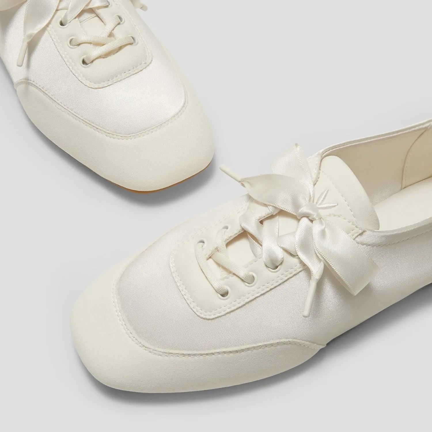 VIVIAIA Cristina Square Toe Smooth Satin Fabric Lace-Up Satin Sneakerina