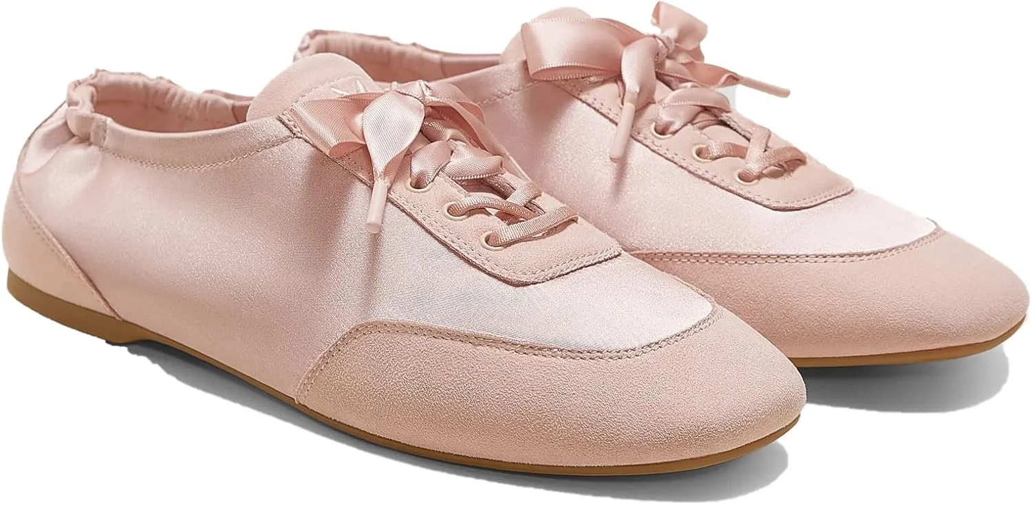 VIVIAIA Cristina Square Toe Smooth Satin Fabric Lace-Up Satin Sneakerina